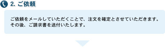 2.ご依頼をメールしていただくことで、注文を確定とさせていただきます。その後、ご請求書を送付いたします。